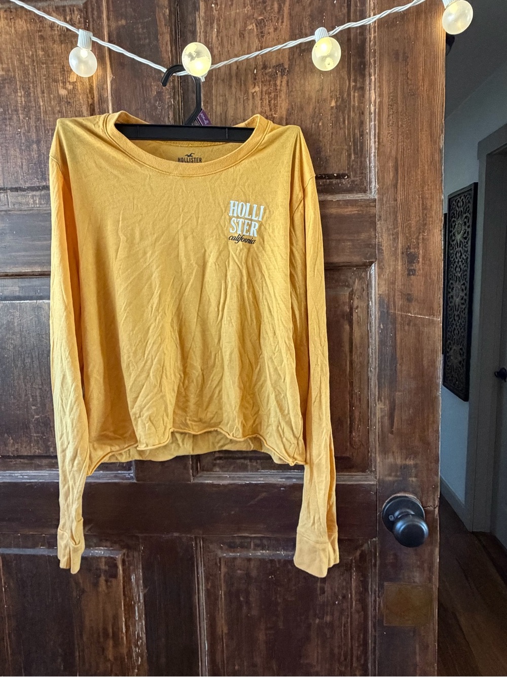Hollister Women's Golden Yellow Long Sleeve Graphic Tee